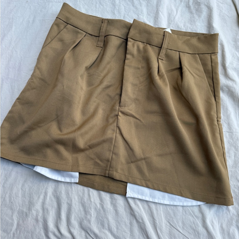 Divided Beige Mini Skirt
